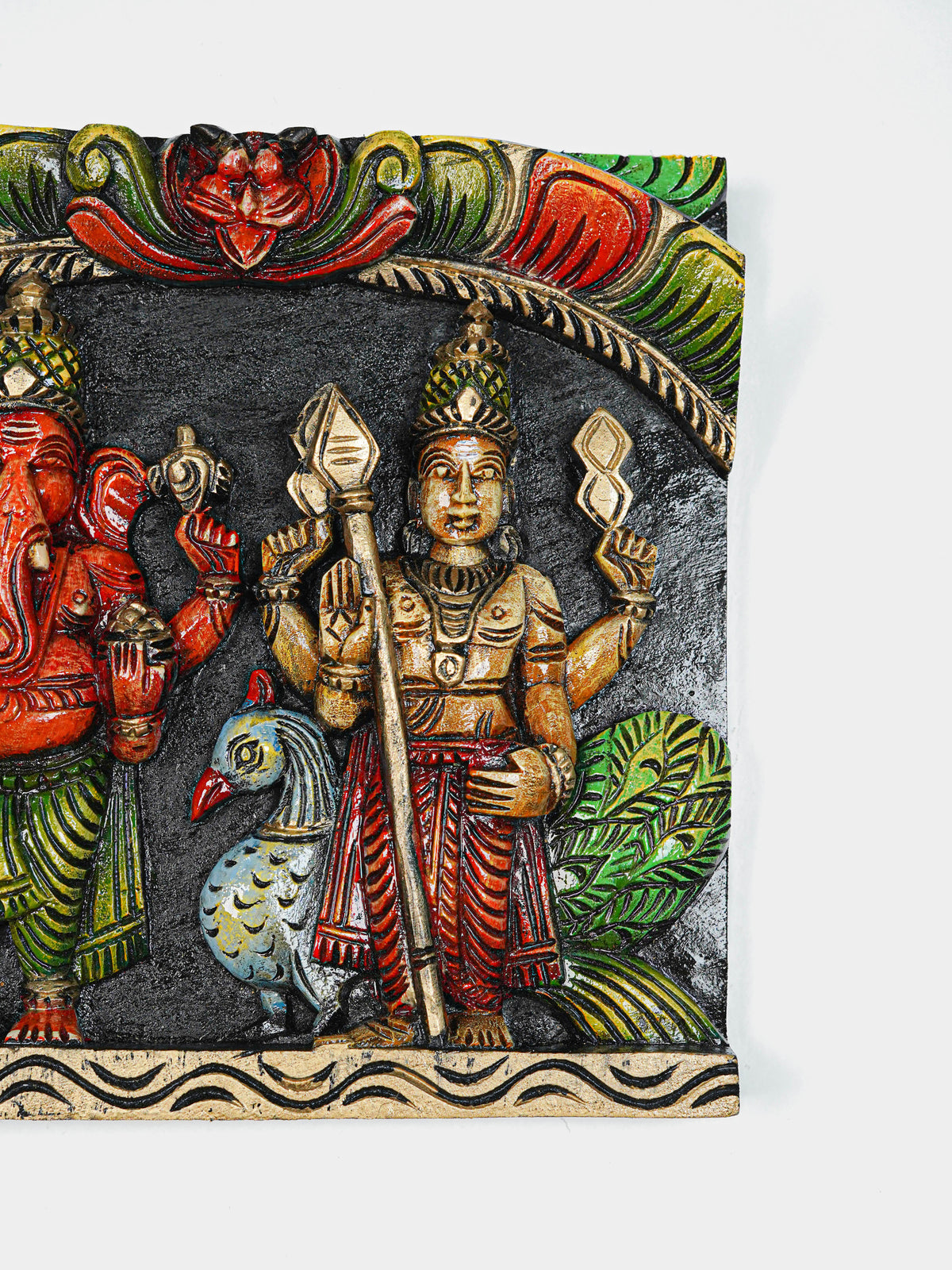 Wooden Carved Ganesha - Murugan Wall Hanging Frame - 12 inch - WL5645