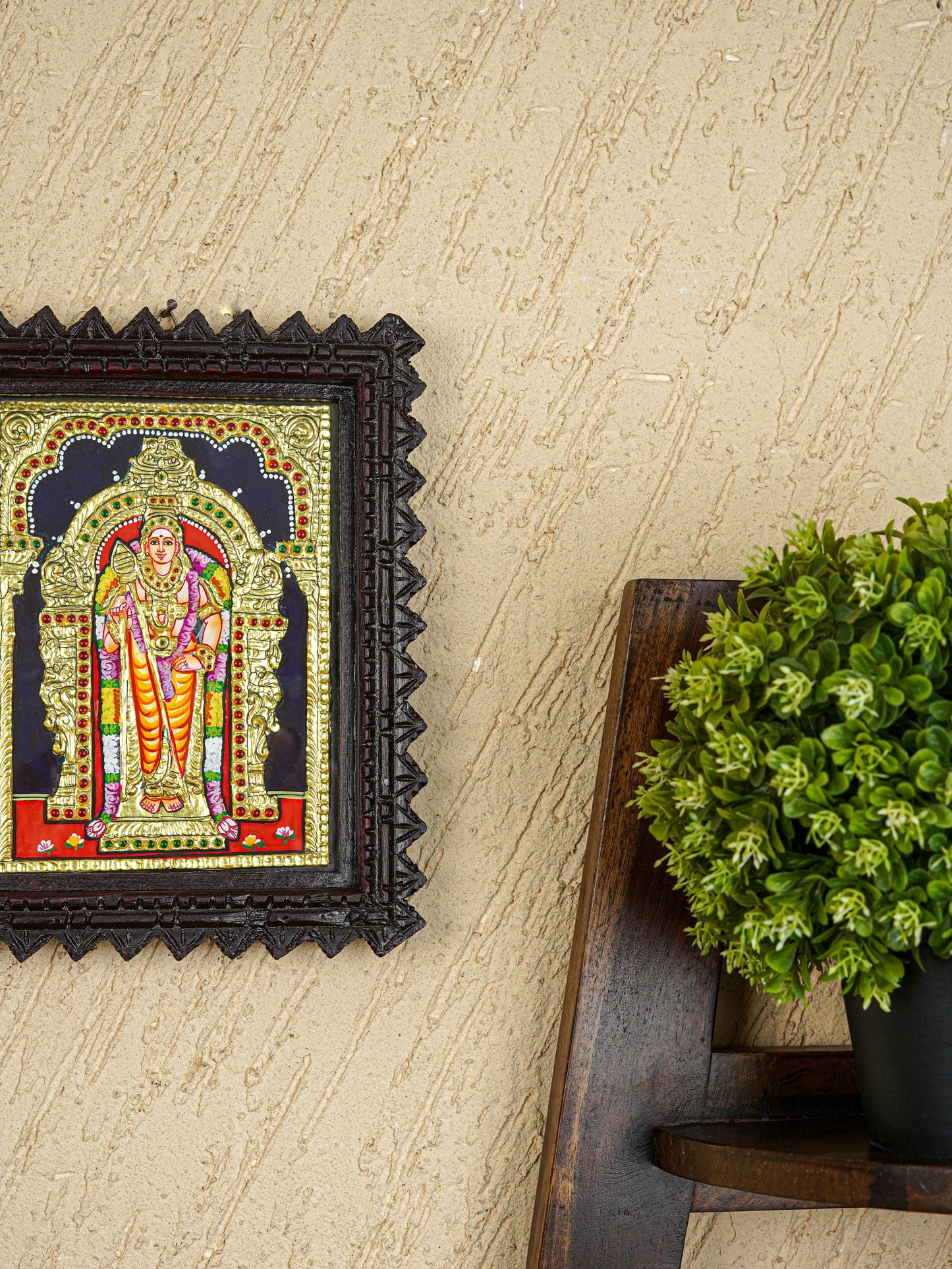 Tanjore Painting (Chettinad Frame) - Murugan - Flat (Gold Foil) - 8x6 inch - WL5655
