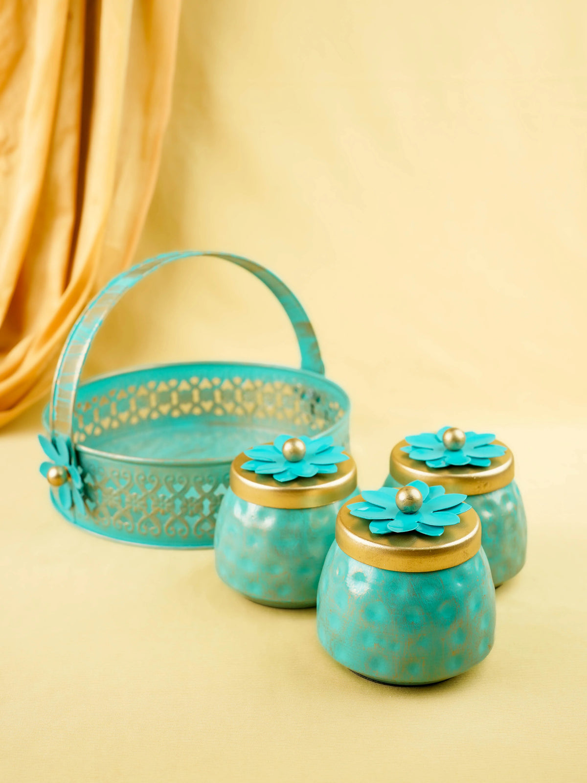 Metal 3 Jar with Basket - Blue - WL6051-2