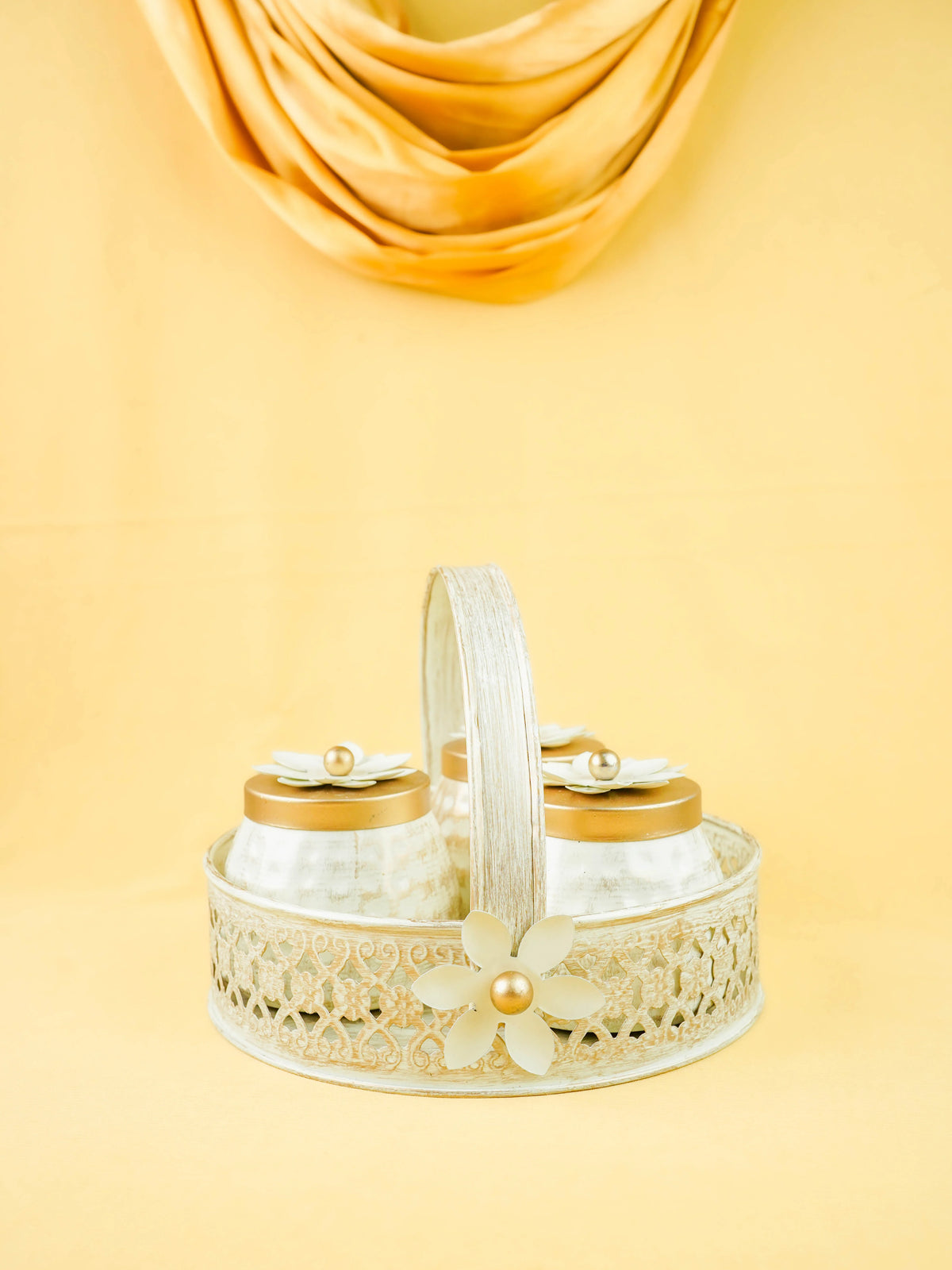 Metal 3 Jar with Basket - White - WL6051-1