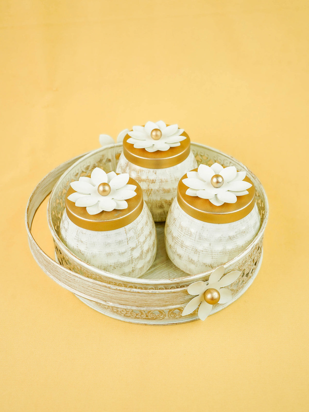 Metal 3 Jar with Basket - White - WL6051-1