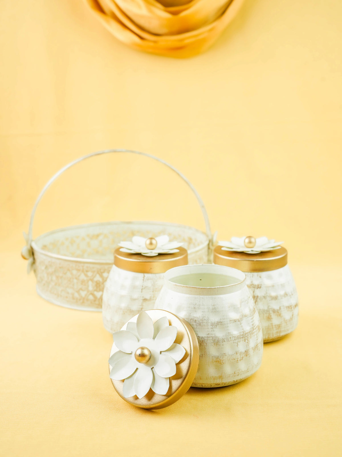Metal 3 Jar with Basket - White - WL6051-1