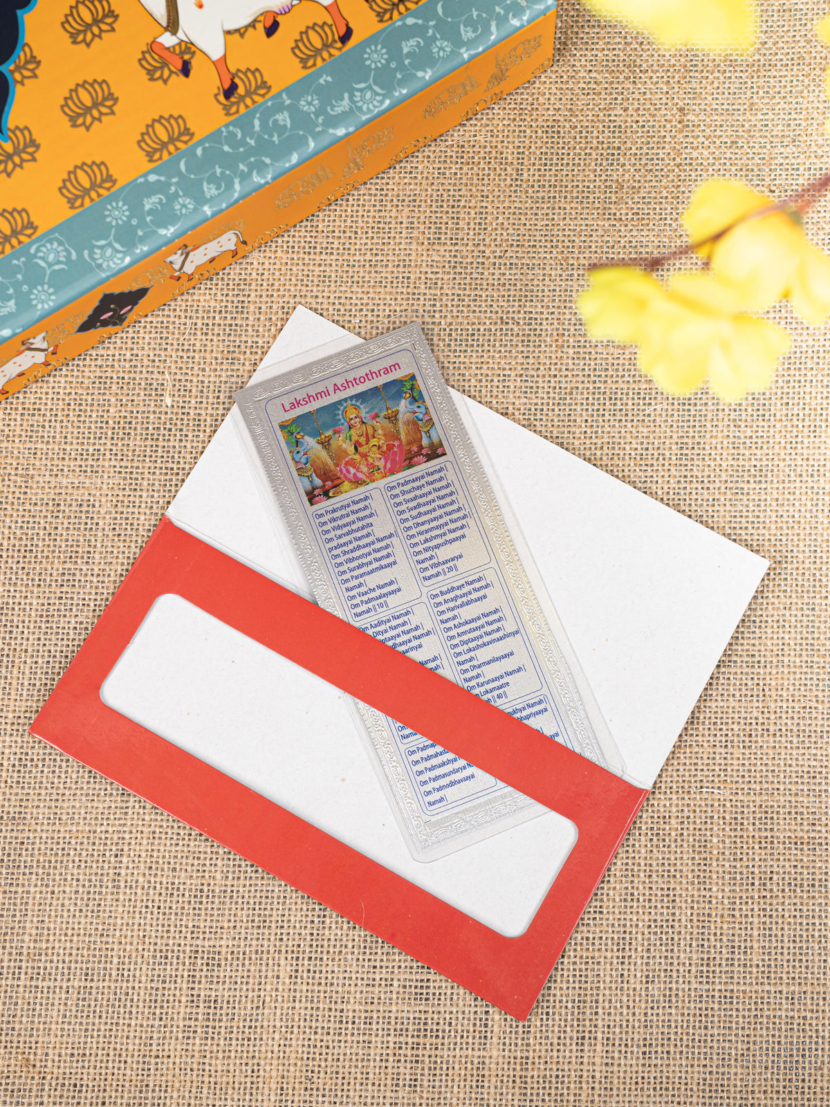 Gift Hamper - Meenakari Tray with Lakshmi Idol, Foil Card and Flower Diya - WMH0017