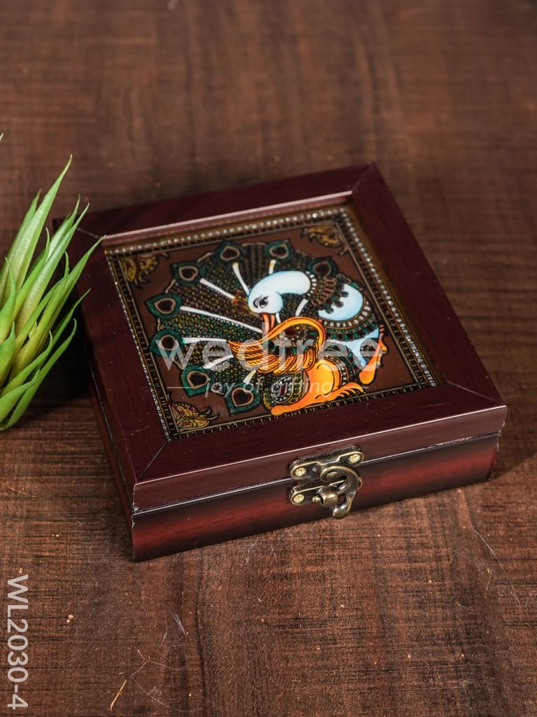Acrylic Reverse Picture Jewelry Box - Tanjore Art Peacock1 - WL2030-4