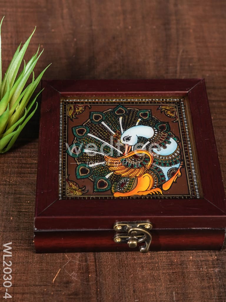 Acrylic Reverse Picture Jewelry Box - Tanjore Art Peacock1 - WL2030-4