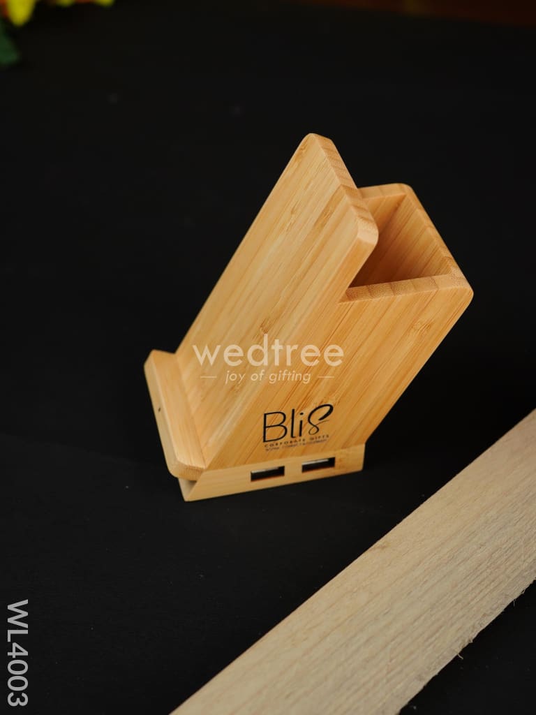 Bamboo Wireless Charger, USB Hub with Pen stand - 15 W - WL4003