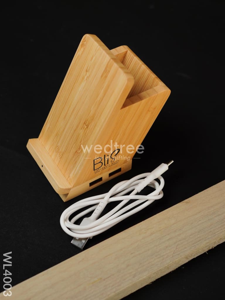 Bamboo Wireless Charger, USB Hub with Pen stand - 15 W - WL4003