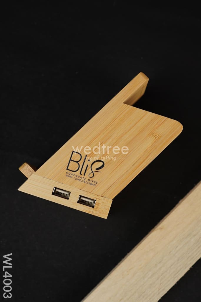 Bamboo Wireless Charger, USB Hub with Pen stand - 15 W - WL4003