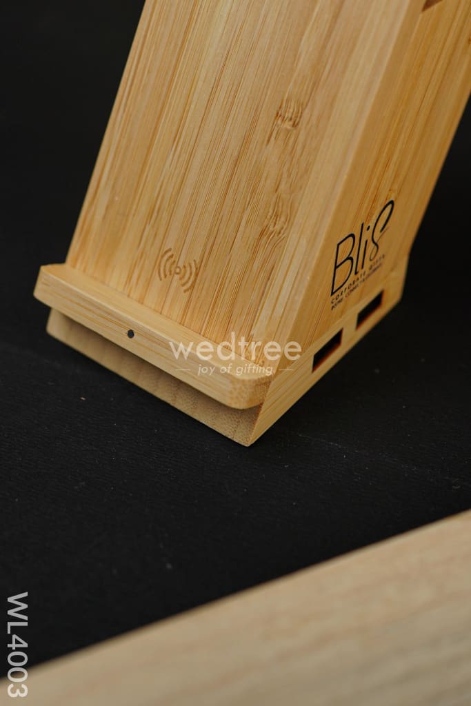 Bamboo Wireless Charger, USB Hub with Pen stand - 15 W - WL4003