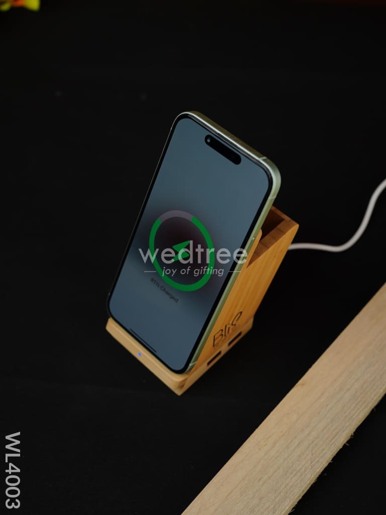 Bamboo Wireless Charger, USB Hub with Pen stand - 15 W - WL4003