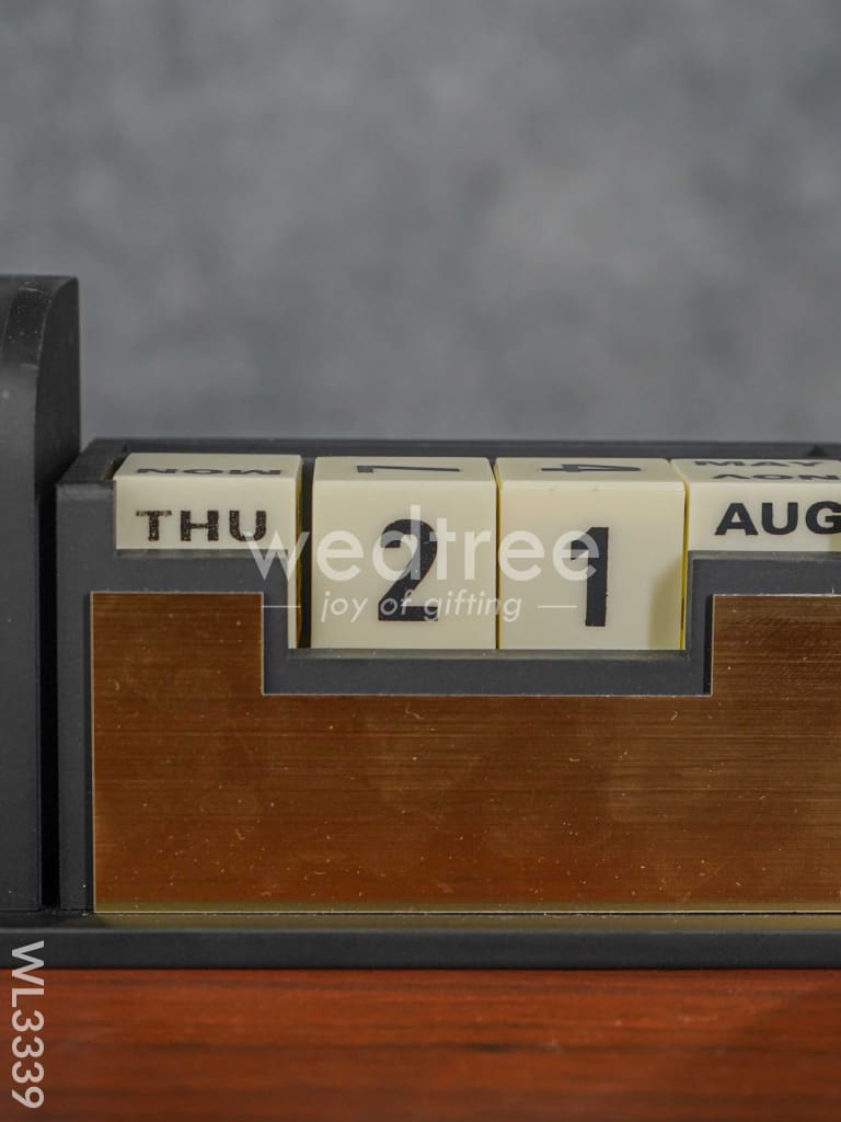 Black Matte Finish Pen Stand with Clock & Calender - WL3339