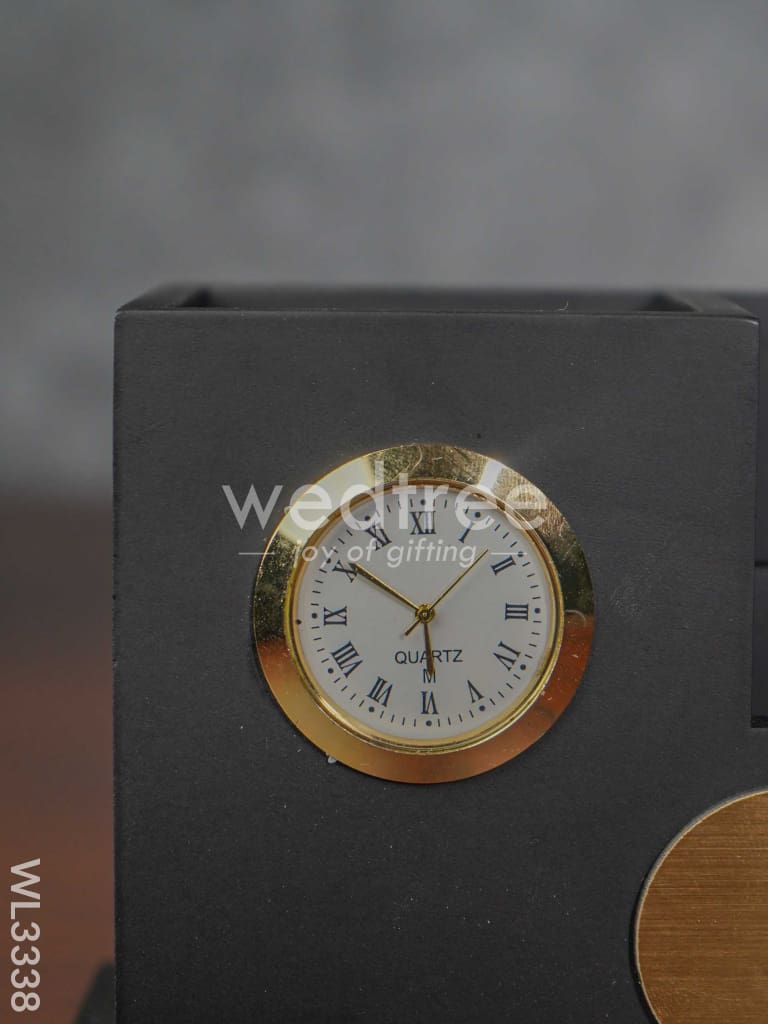 Black Matte Finish Pen Stand with Clock - WL3338