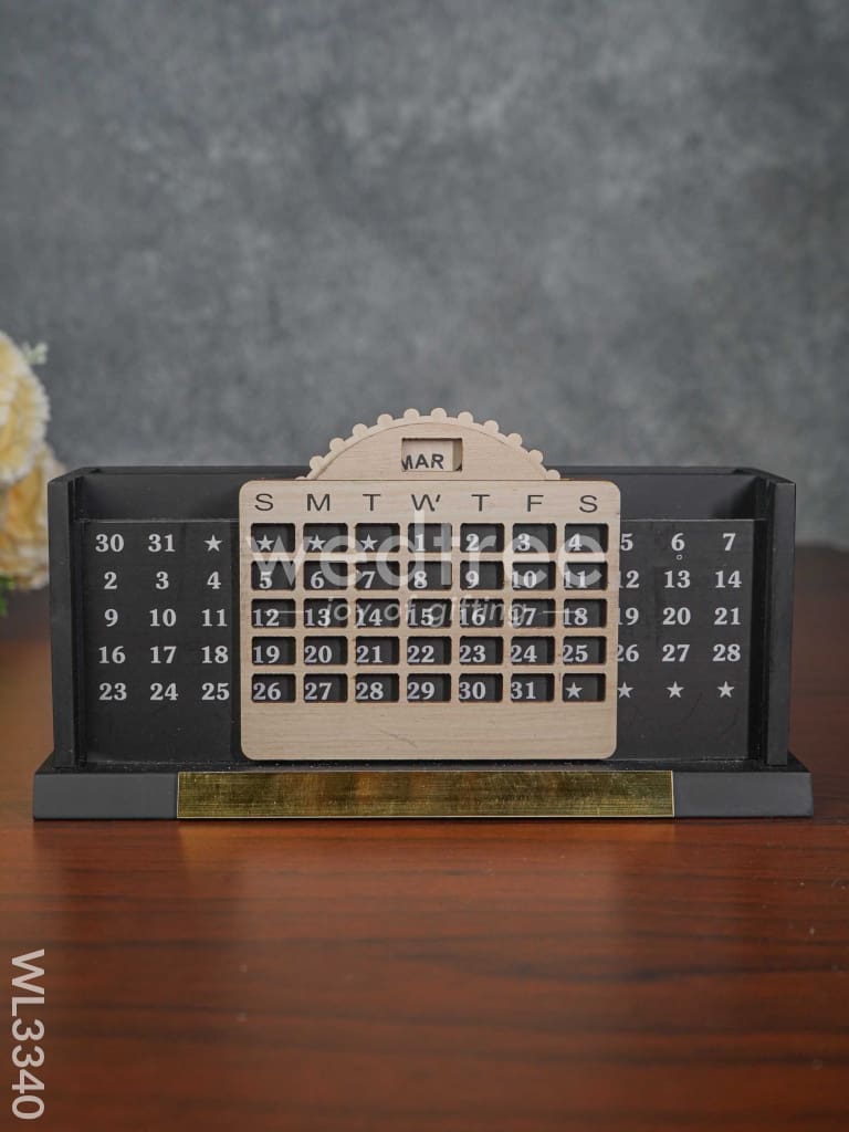 Black Matte Finish Pen Stand with Infinite Calender - WL3340