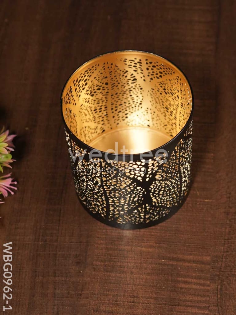 Black Matte Votive in Jhaali Pattern - WBG0962