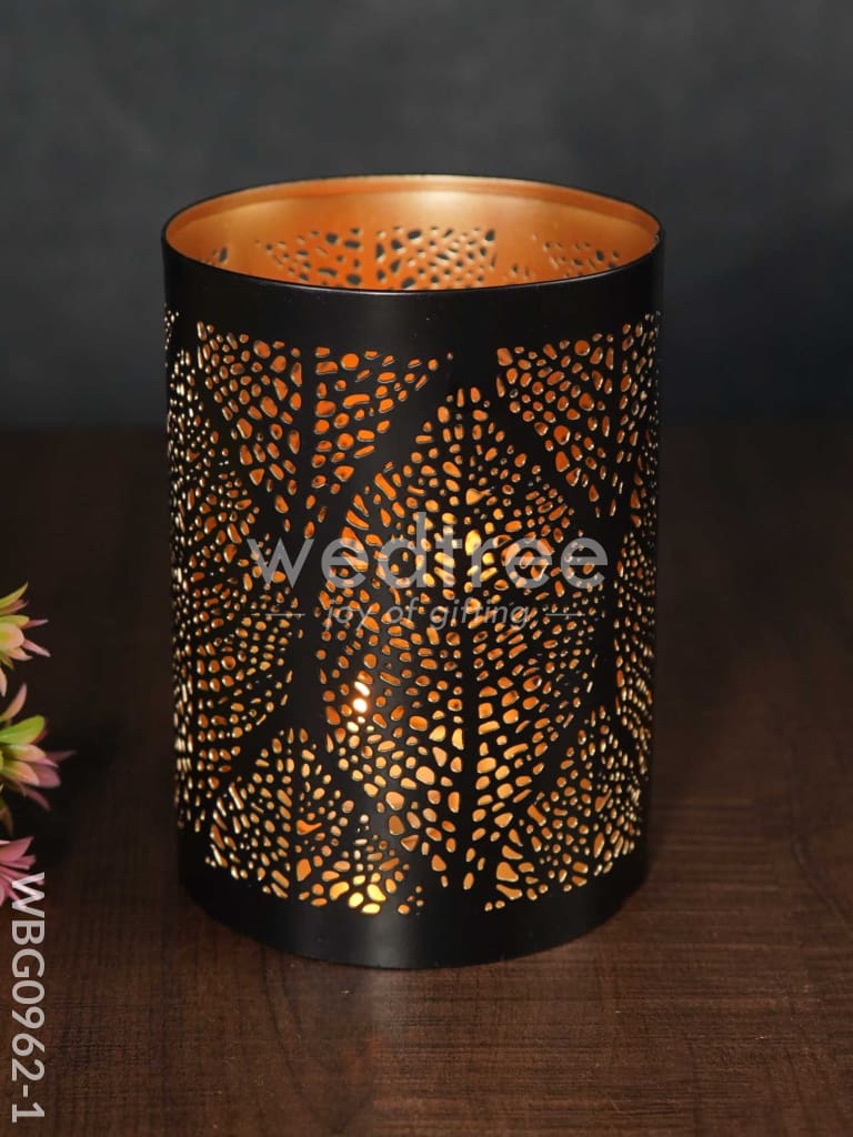 Black Matte Votive in Jhaali Pattern - WBG0962
