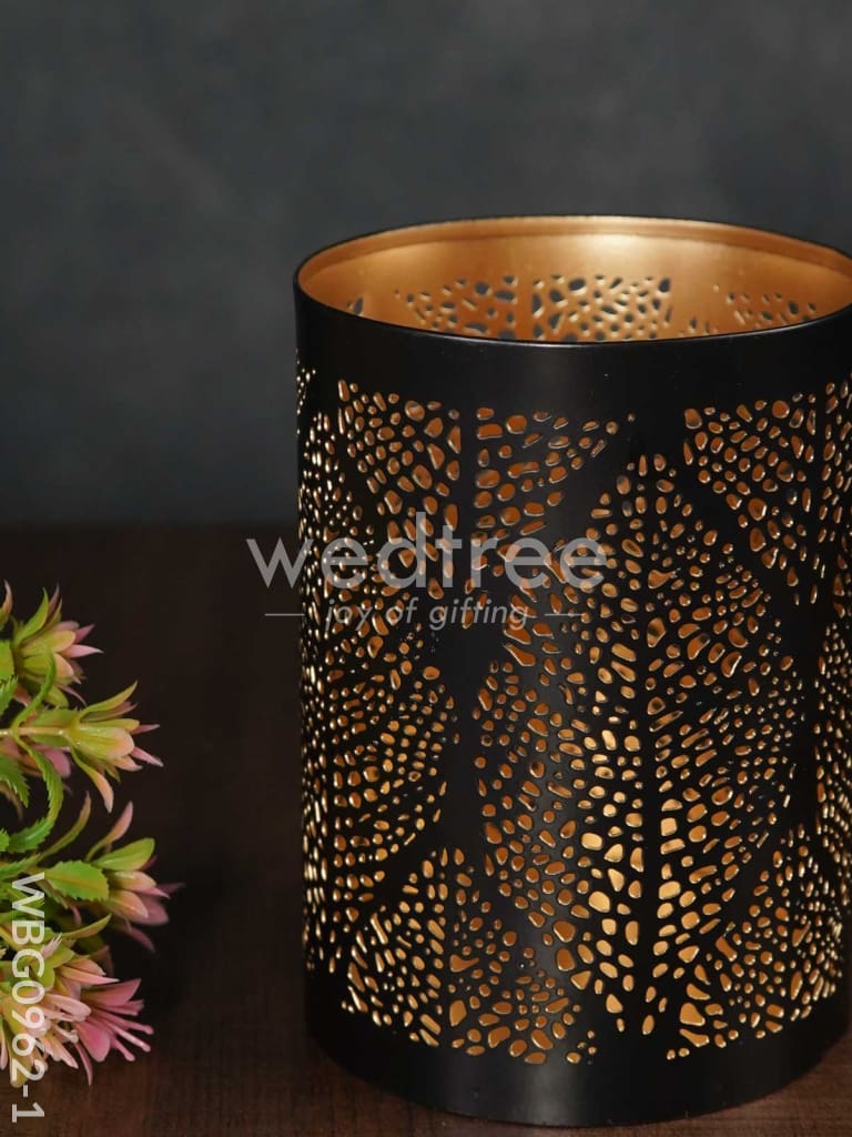 Black Matte Votive in Jhaali Pattern - WBG0962