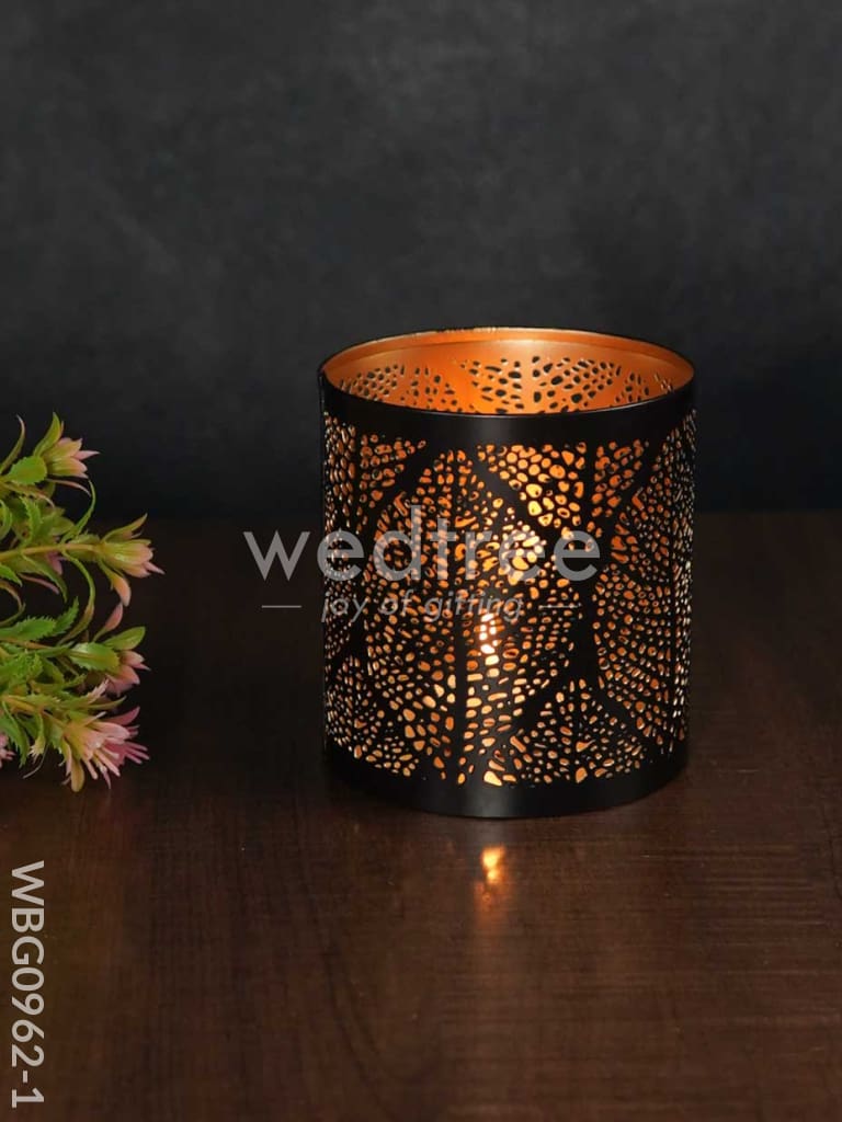Black Matte Votive in Jhaali Pattern - WBG0962