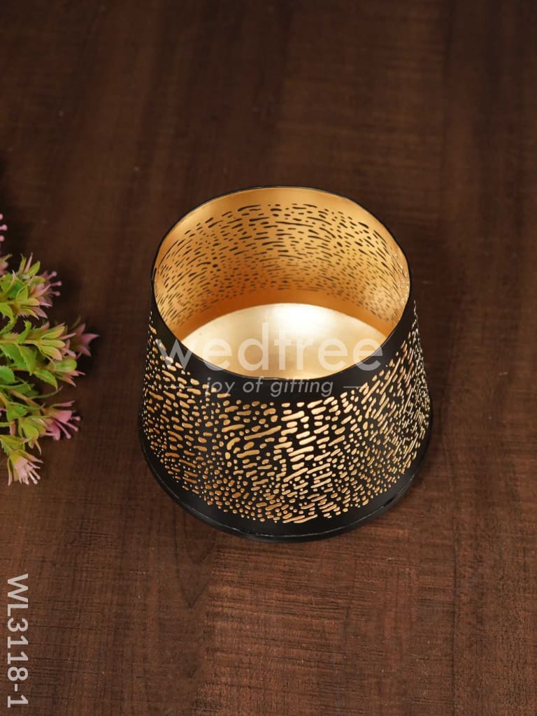 Black Matte Votive in Jhaali Pattern - WL3118