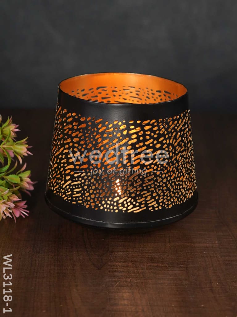 Black Matte Votive in Jhaali Pattern - WL3118