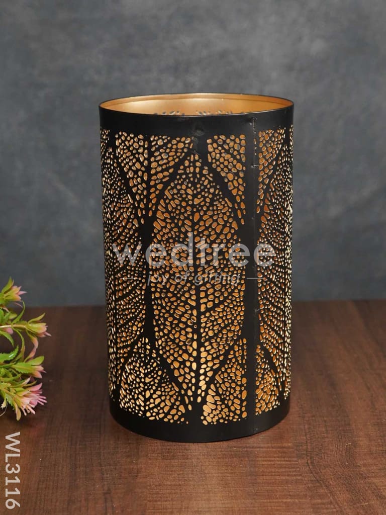 Black Matte Votive in Leaf Design Jhaali Pattern - Big - WL3116