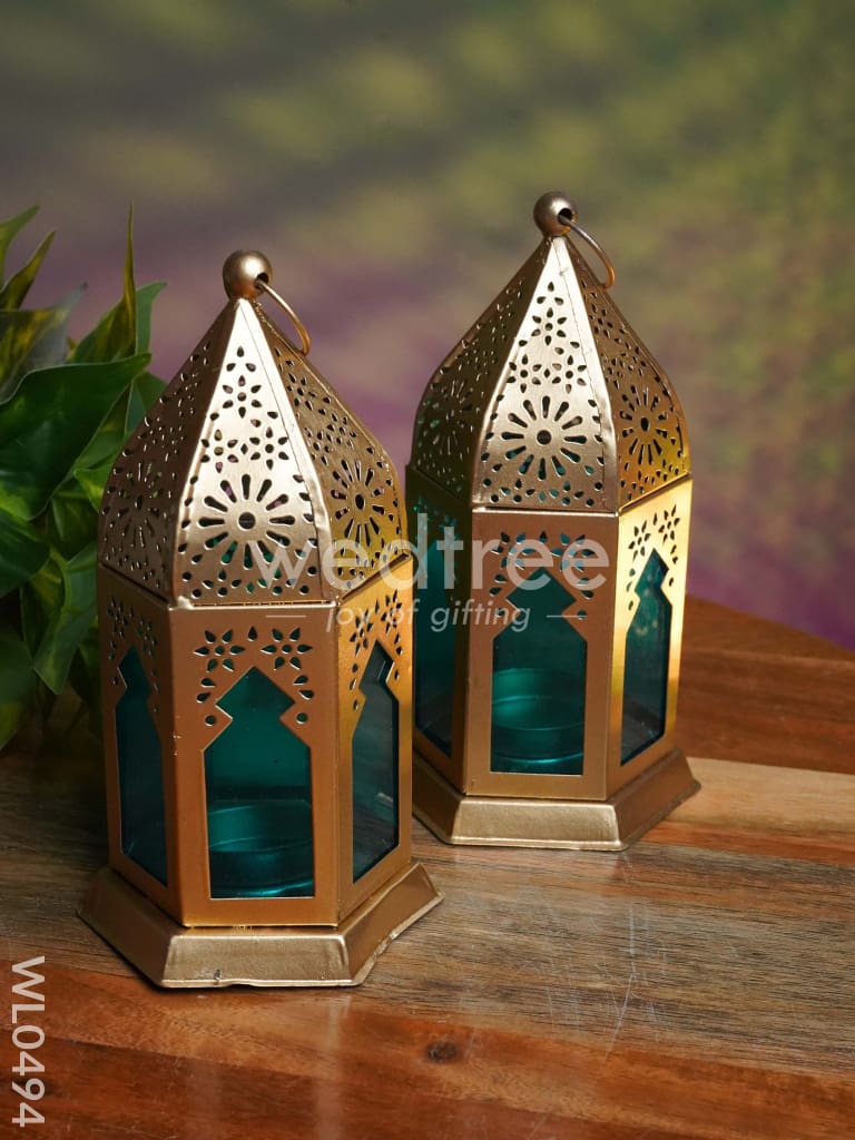 Blue Metal lantern - Set of 2 - WL0494