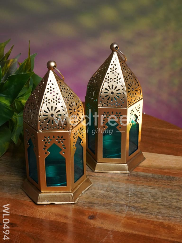 Blue Metal lantern - Set of 2 - WL0494