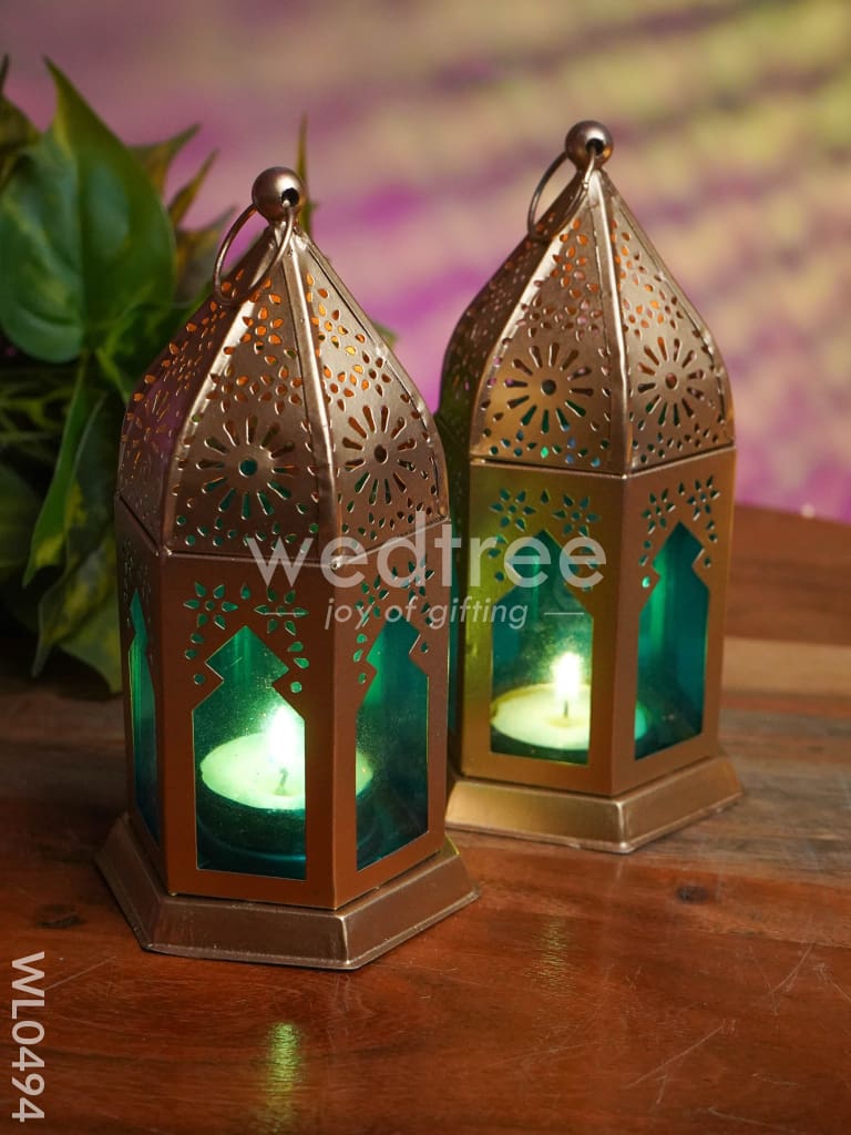 Blue Metal lantern - Set of 2 - WL0494