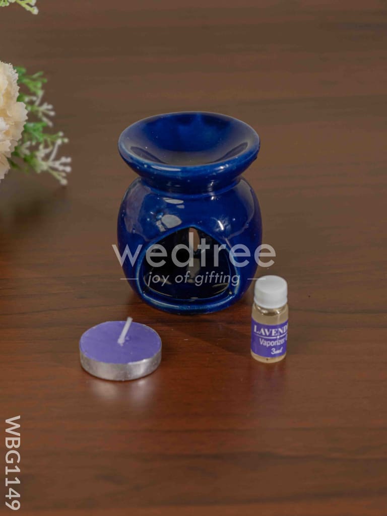 Blue Pottery Diffuser Candle Holder with Lavender Oil - WBG1149