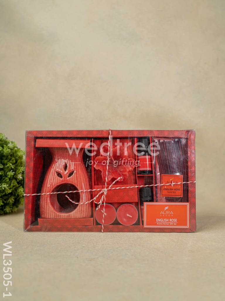 Blue Pottery Diffuser Candle Holder with Rose Oil and Incense Sticks - WL3505-1
