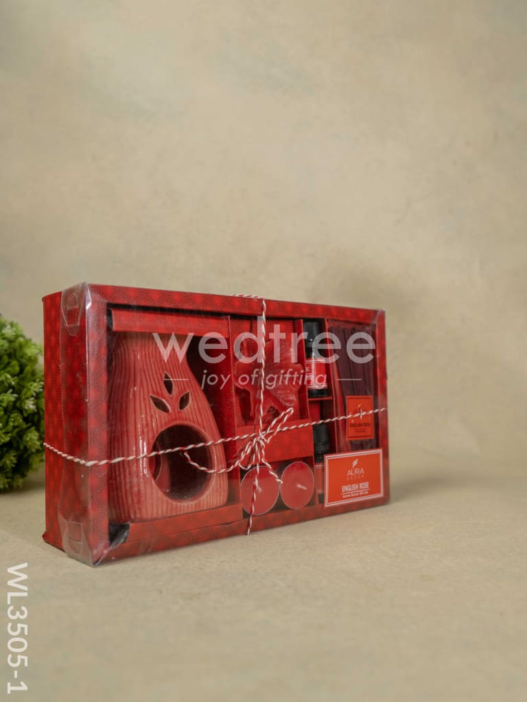 Red Pottery Diffuser Candle Holder with Rose Oil and Incense Sticks - WL3505-1