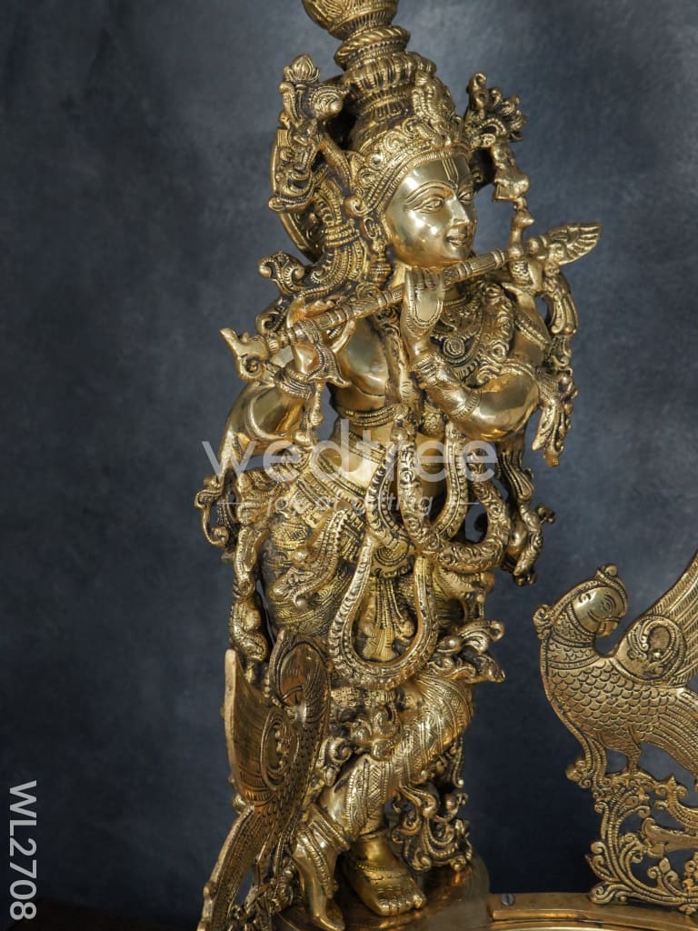 Brass Antique Krishna Urli - WL2708