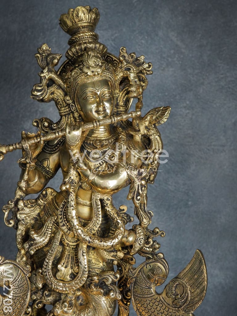 Brass Antique Krishna Urli - WL2708