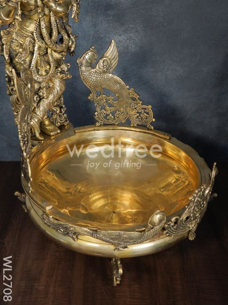 Brass Antique Krishna Urli - WL2708