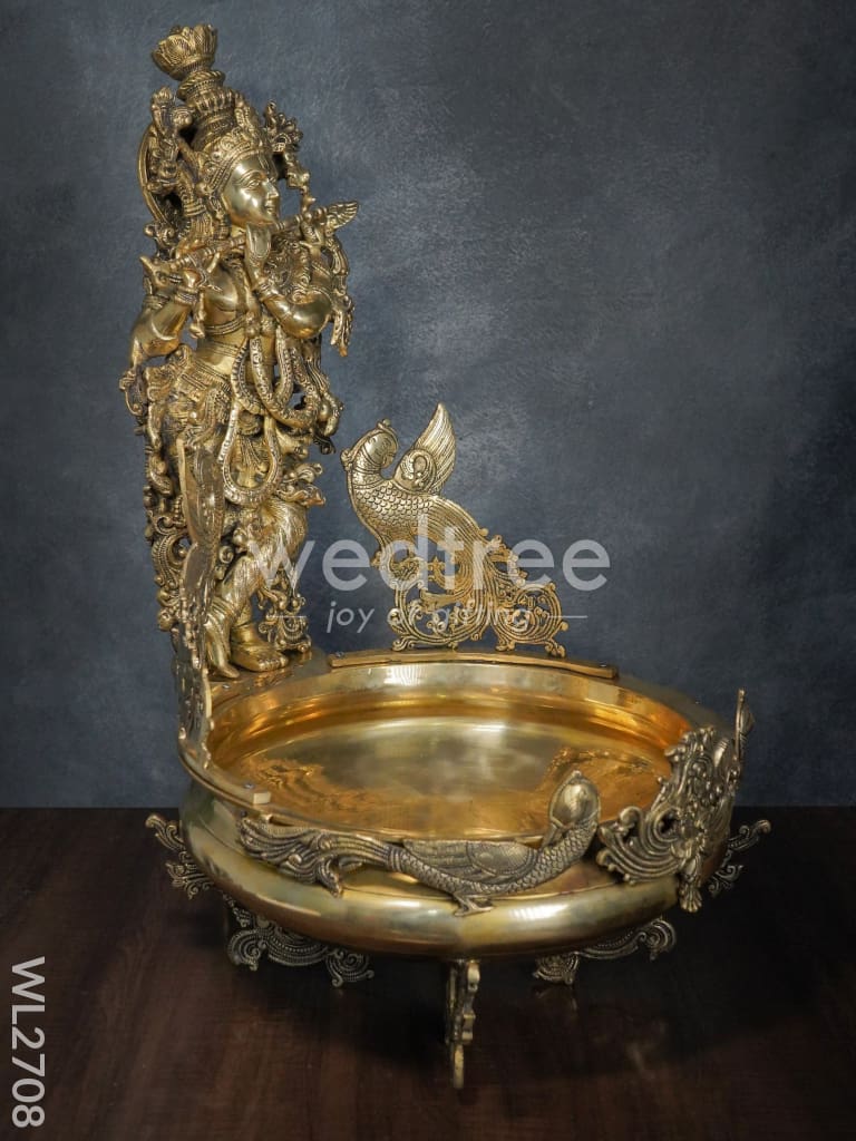 Brass Antique Krishna Urli - WL2708