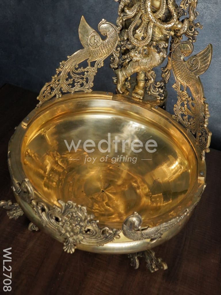 Brass Antique Krishna Urli - WL2708