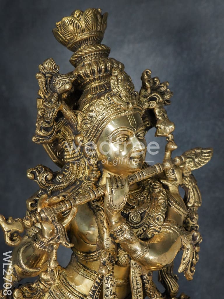 Brass Antique Krishna Urli - WL2708
