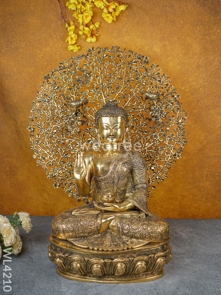 Brass Buddha with Kalpavriksha Tree - WL4210