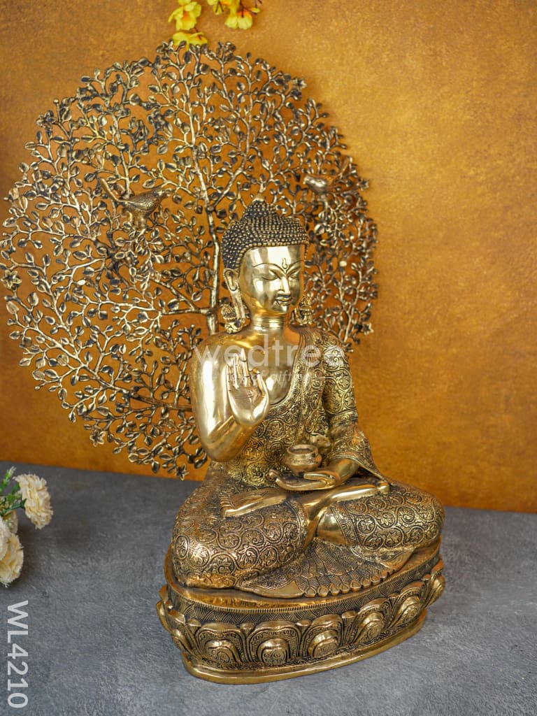 Brass Buddha with Kalpavriksha Tree - WL4210