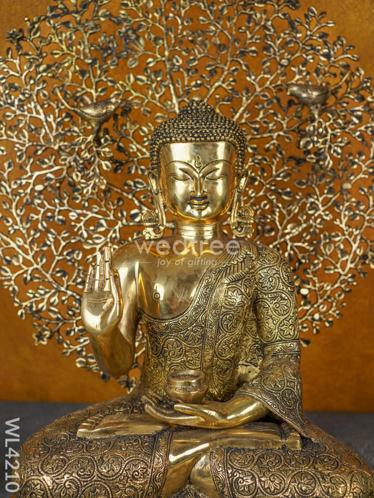 Brass Buddha with Kalpavriksha Tree - WL4210