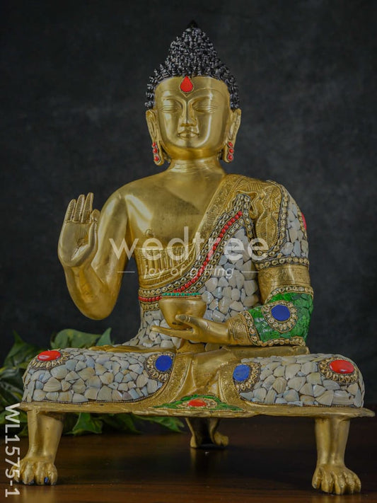 Brass Buddha with stone work - WL1575