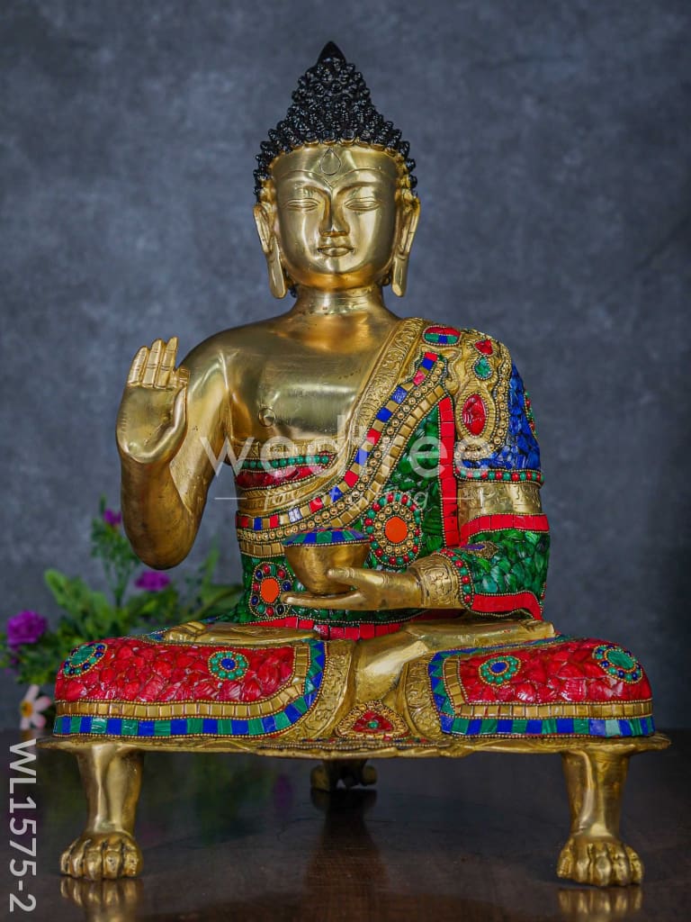 Brass Buddha with stone work - WL1575