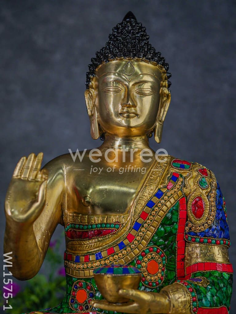 Brass Buddha with stone work - WL1575