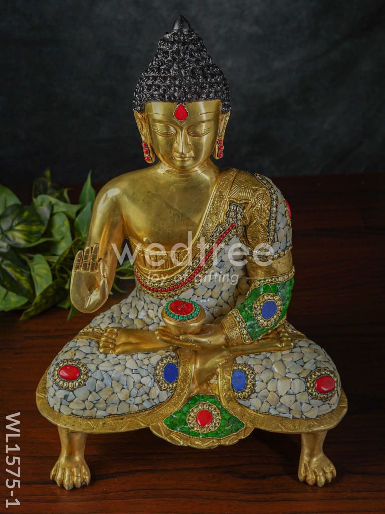 Brass Buddha with stone work - WL1575