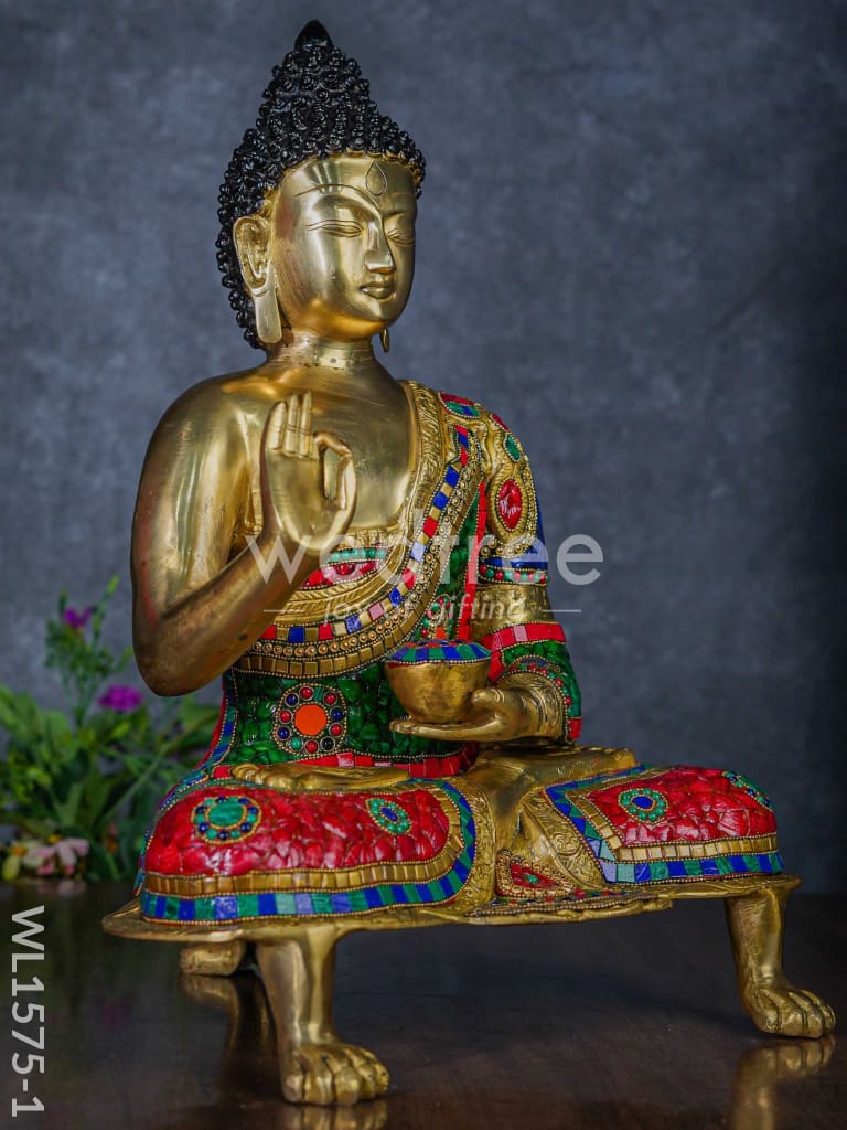 Brass Buddha with stone work - WL1575