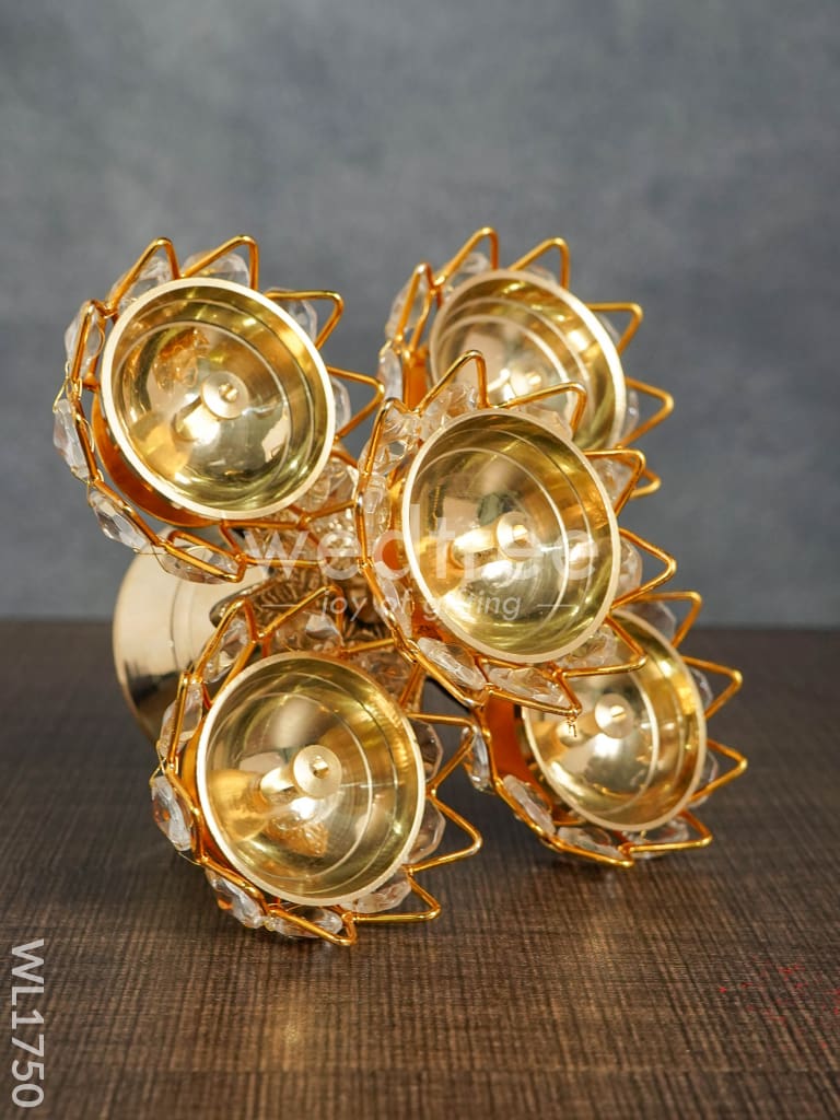 Brass Coated 5 Crystal Diya - WL1750