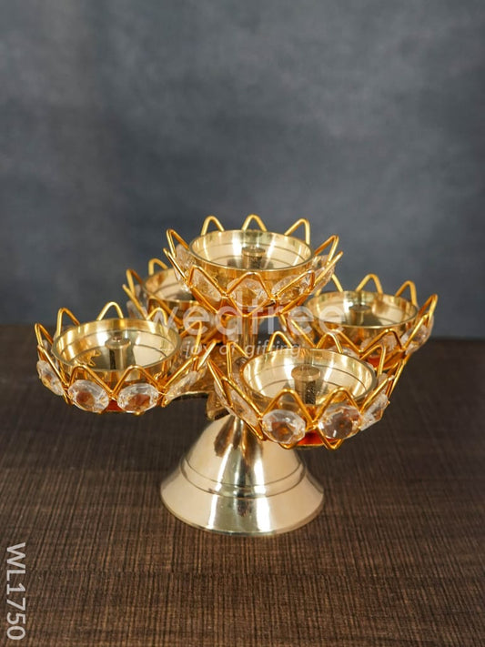 Brass Coated 5 Crystal Diya - WL1750