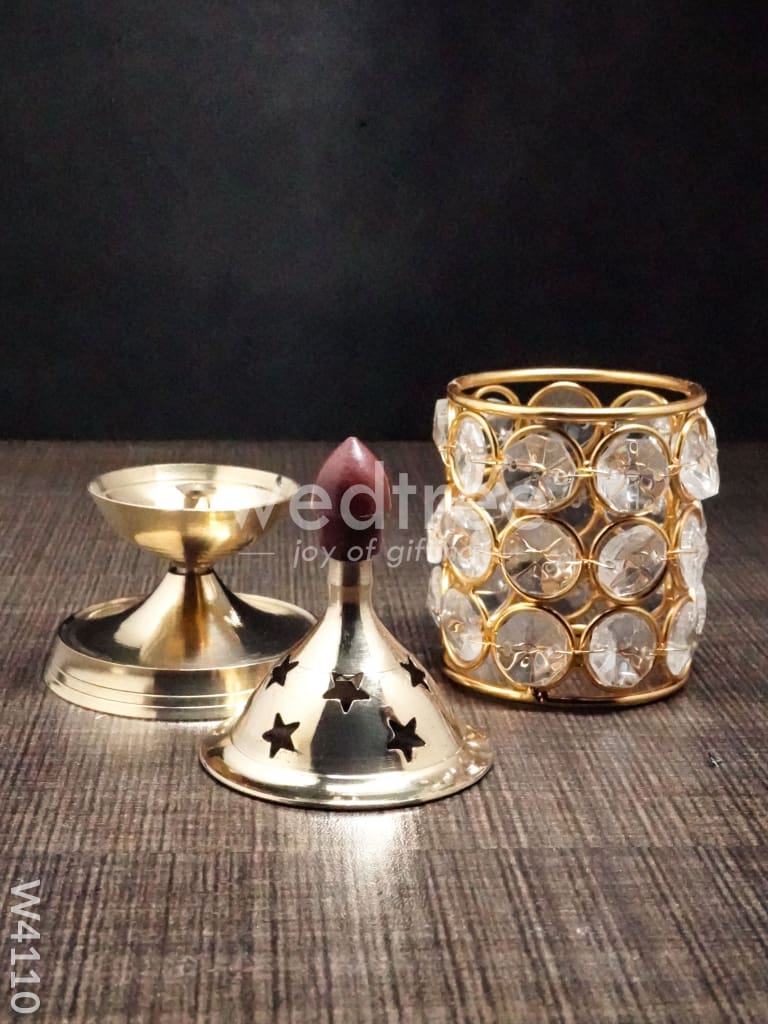 Brass Crystal Diya 1.5 inch - W4110