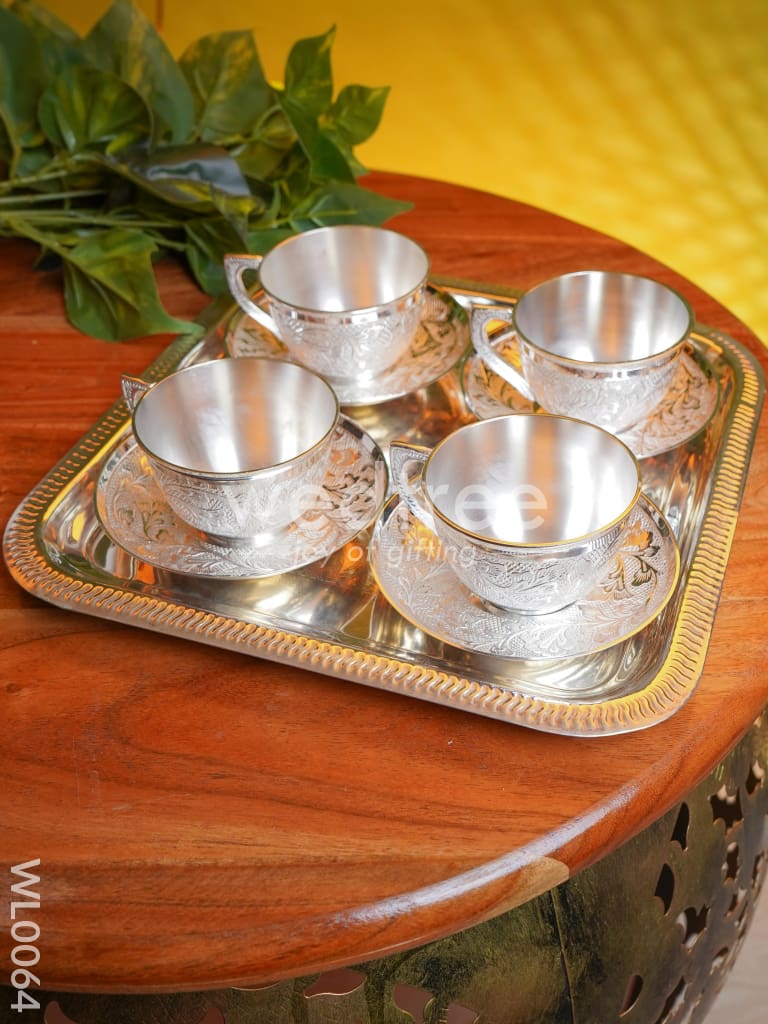 Brass Cup and Saucer with Tray Set - WL0064