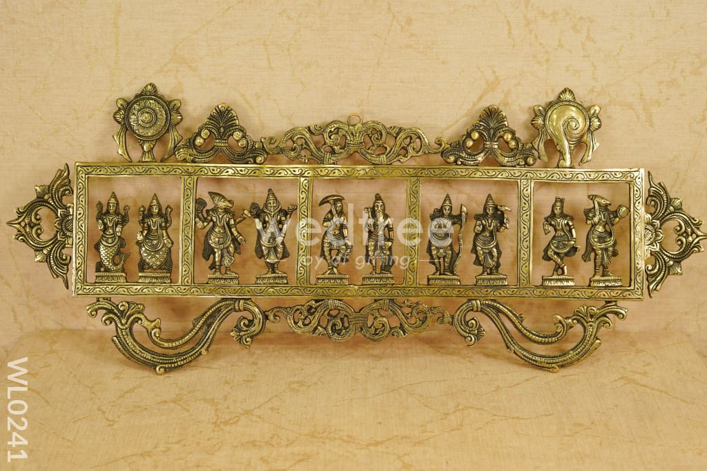 Brass Dasavathar Wall Hanging (Single Frame) - Brown Antique Finish - WL0241
