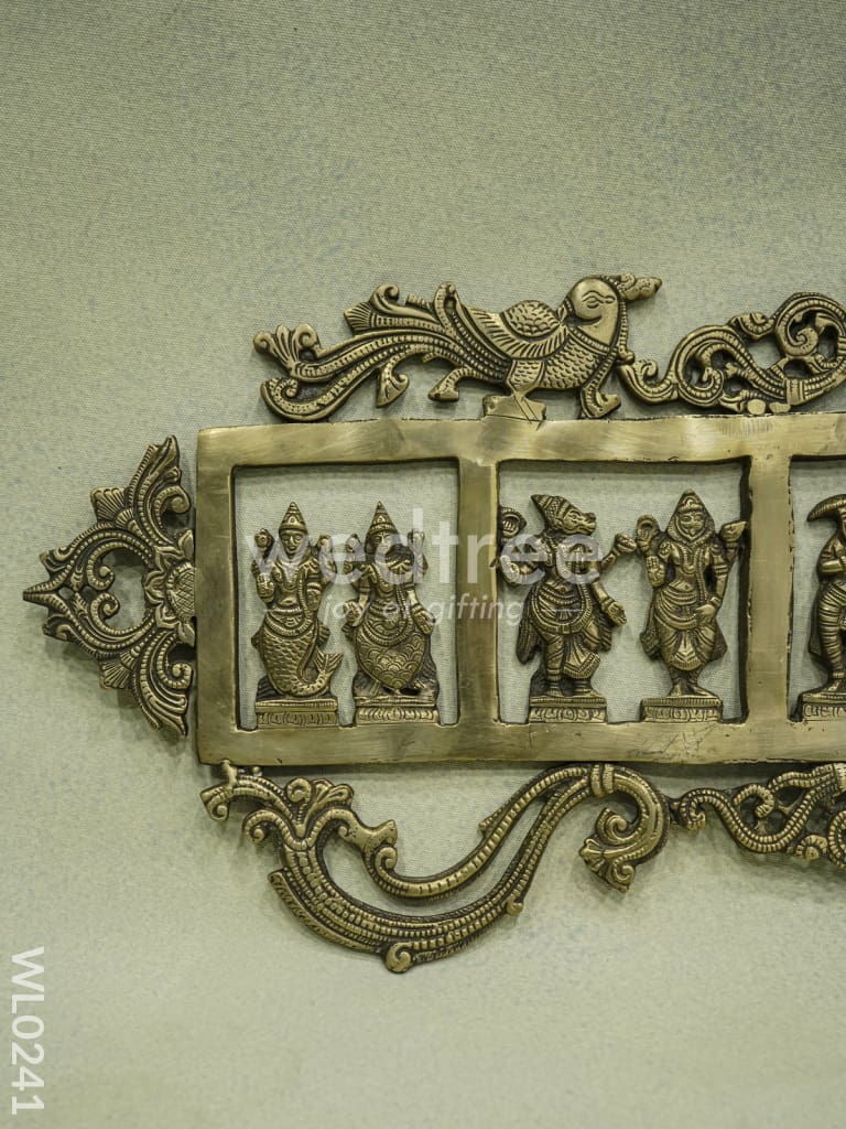 Brass Dasavathar Wall Hanging (Single Frame) - Brown Antique Finish - WL0241